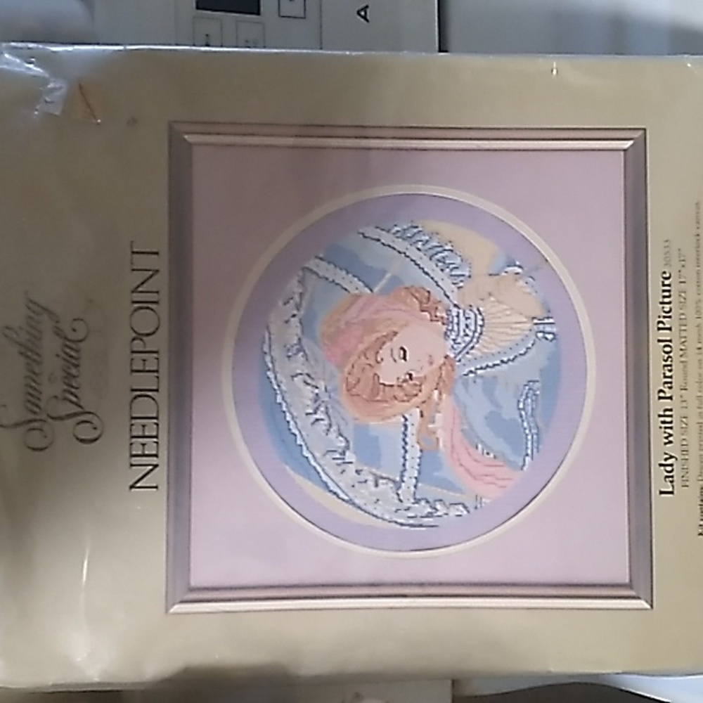 NEW Needlepoint Kit- "Lady with Parasol Picture" New/Old Stock-(Vintage 1980s)